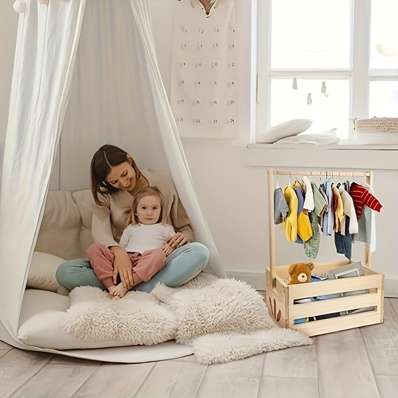 Wooden Closet Organizer with Hanging Rod and Storage Bin Multi-Purpose Plywood Storage Shelf