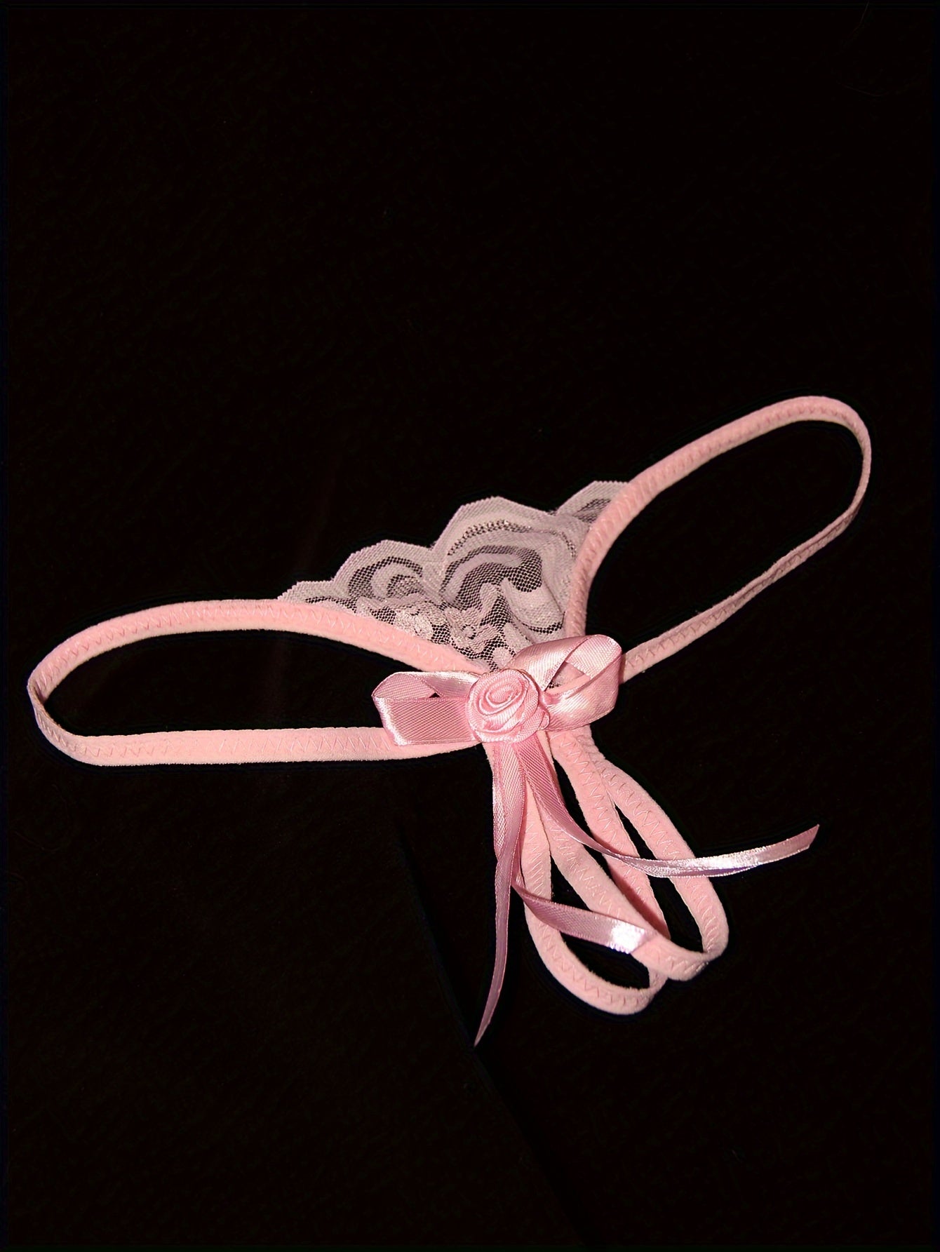 Women's Light Breathable Floral Mesh Thong with Bows and Open Crotch