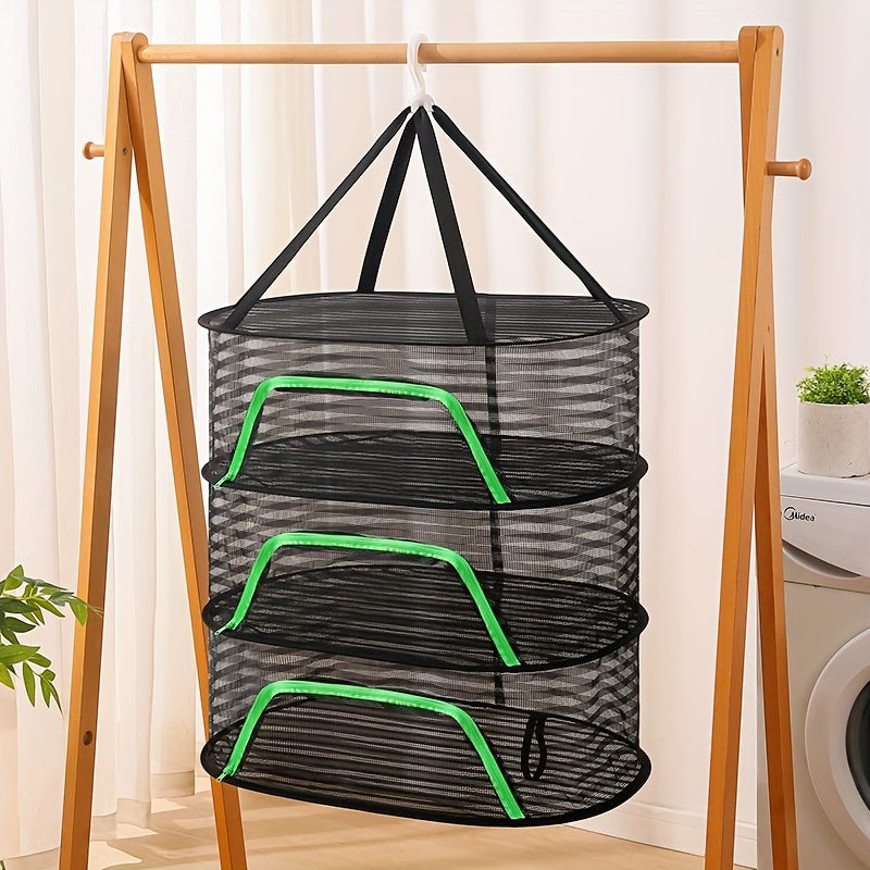 3-Tier Collapsible Drying Basket with Zipper and Mosquito Mesh for Clothes and Food White