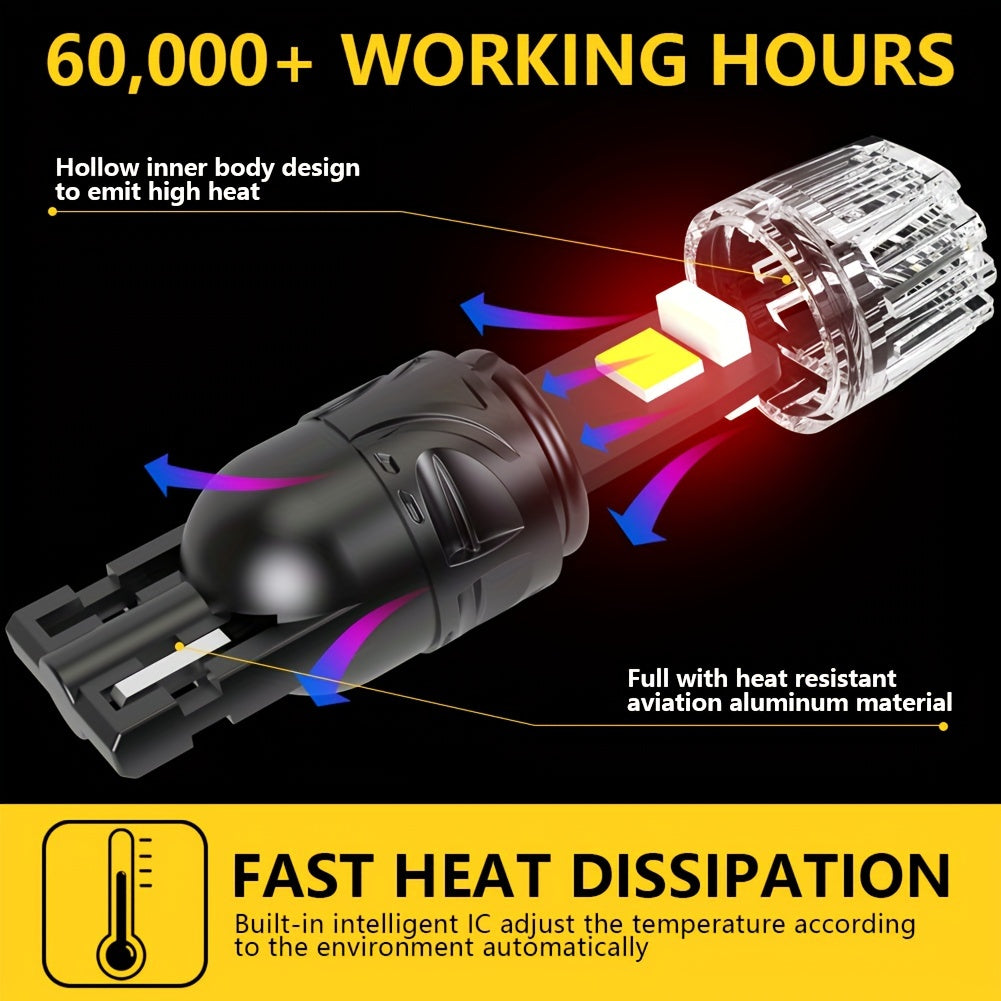 2Pcs White LED T10 Canbus Car Bulb Error-Free Side Marker Number Plate Interior