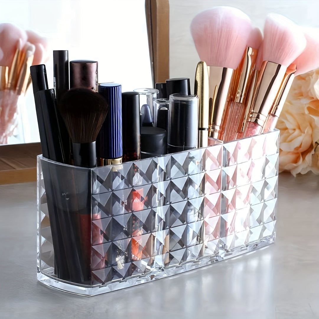Clear Plastic Makeup Brush Holder with Large Capacity for Vanity or Bathroom Storage