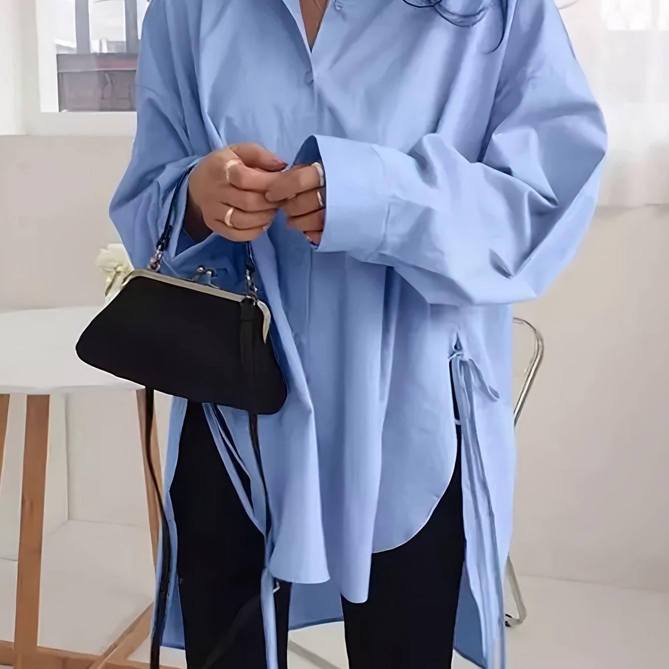 Plus Size Women's Solid Color Button Front Long Sleeve Shirt Casual Spring Wear