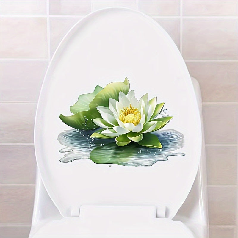 White Lotus Flower Wall Decal Self-Adhesive PVC Floral Sticker for Bathroom and Home Decor