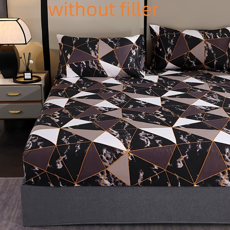 Elegant Marble and Gold Accents Bedding Set 3-Piece Floral Geometric Polyester