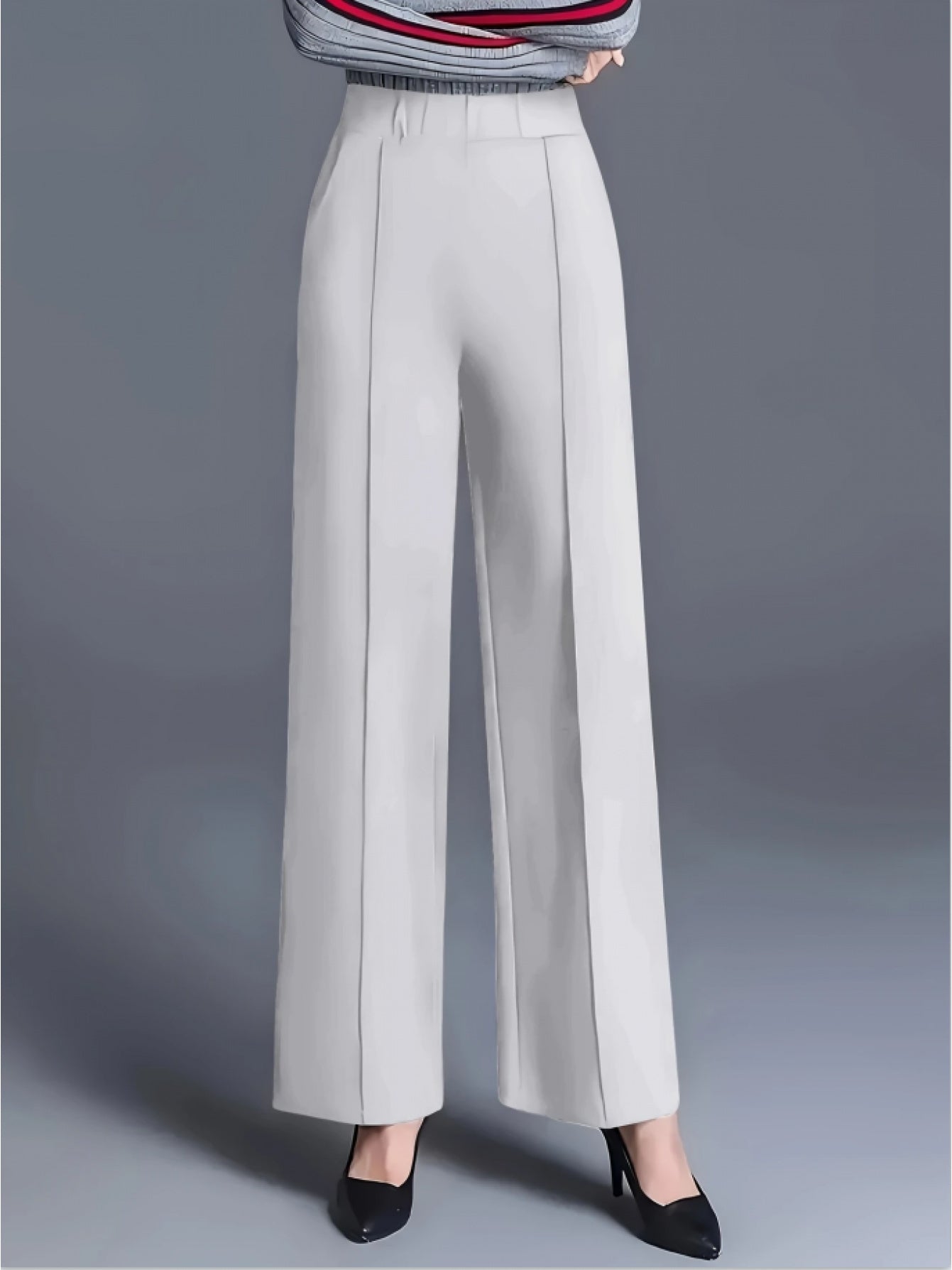 Women's Solid Color Wide Leg Casual Pants with Slanted Pockets 2-Pack