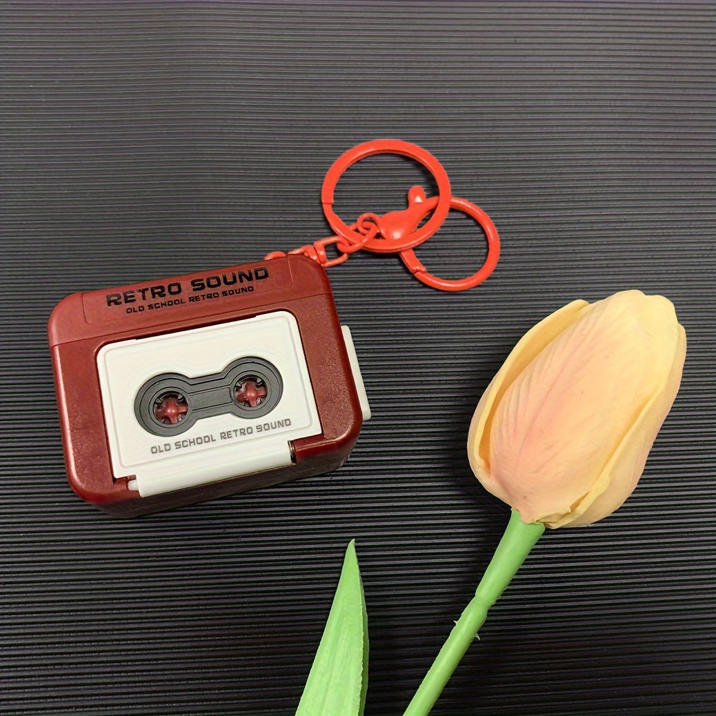 Retro Vinyl Tape Recorder Keychain Mini Cassette Tape Charm PVC Audio Gift