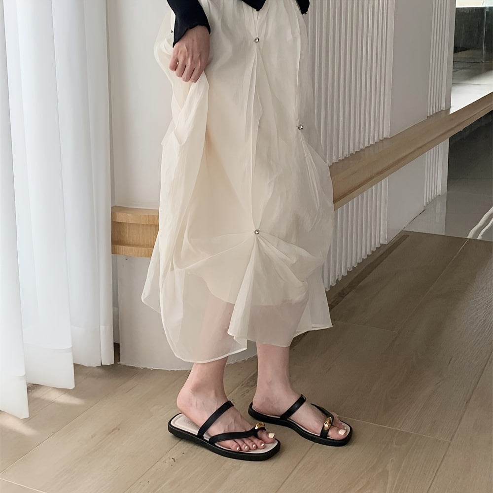 Women's Slip-On Sandals Non-Slip Open-Toe Beach Shoes Black White