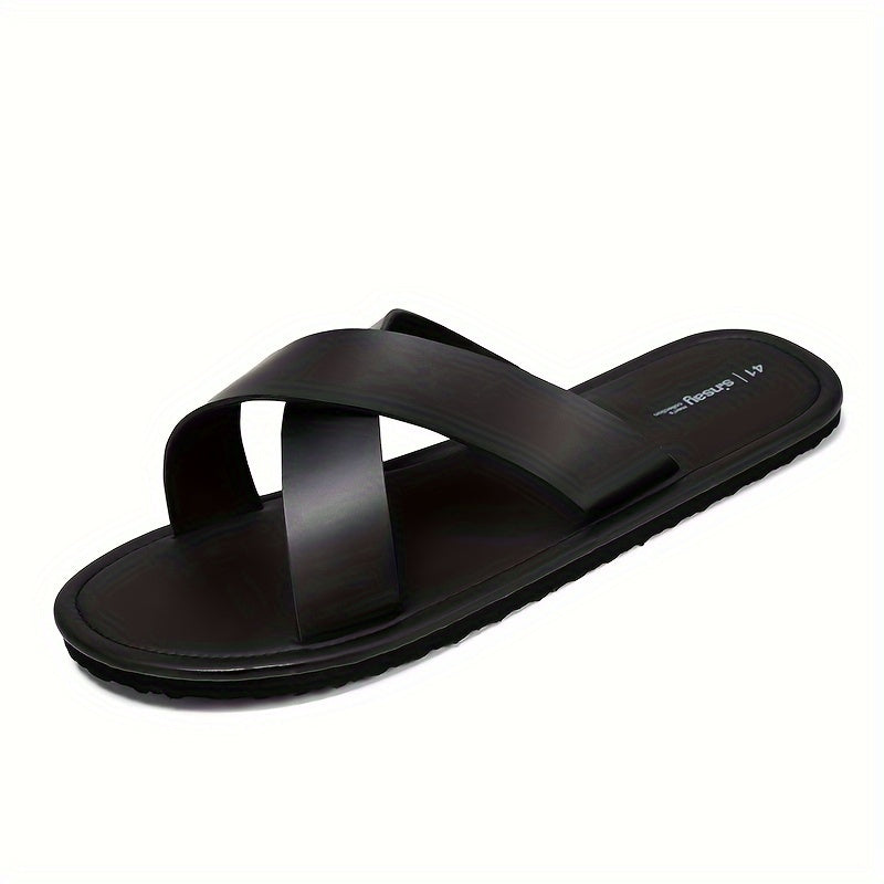 Men's Solid Color Open Toe PVC Slippers for Outdoor Walking and Beach
