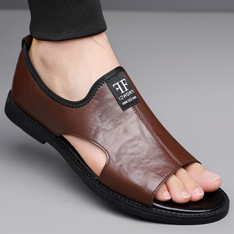 Men's Summer Beach Sandals Textured White Upper Black Sole Casual Outdoor Slip On