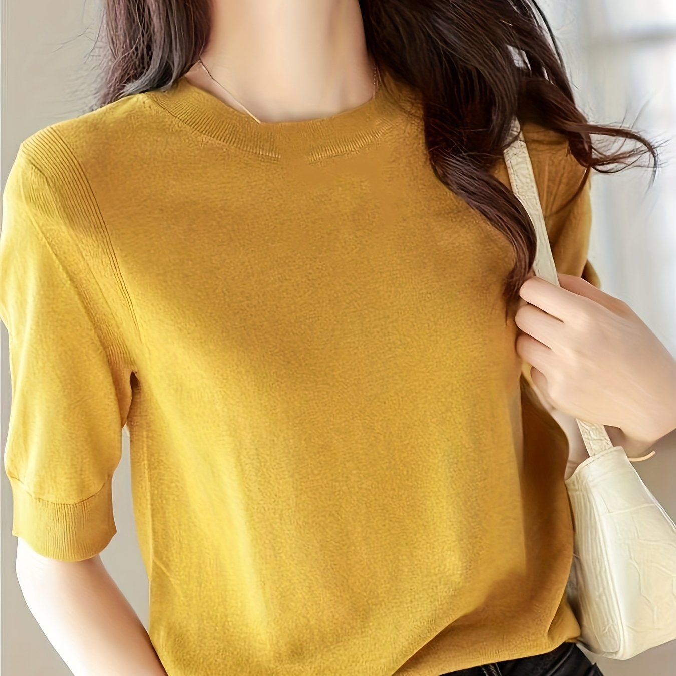 Women's Knit Sweater Crew Neck Solid Short Sleeve Spring Summer Casual