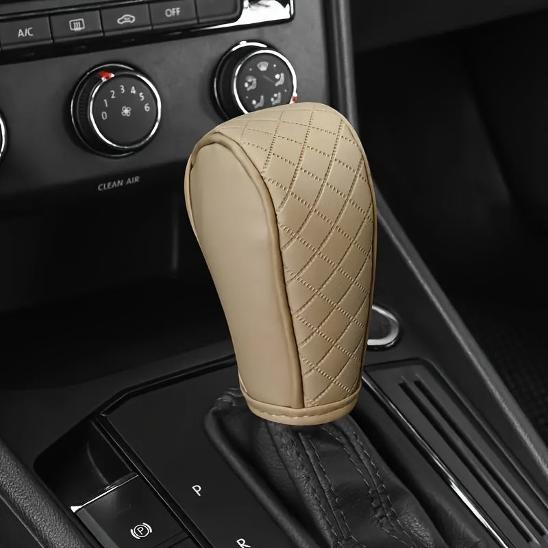 Black PU Leather Gear Shift Knob Cover Non-Slip Diamond Stitch