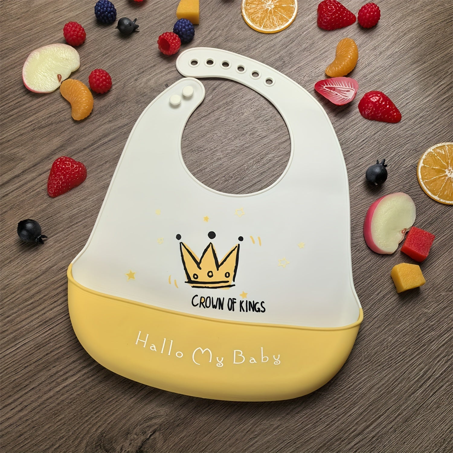 Silicone Kids Bib Pink Waterproof with Rainbow Crown Space Design for Boys Girls