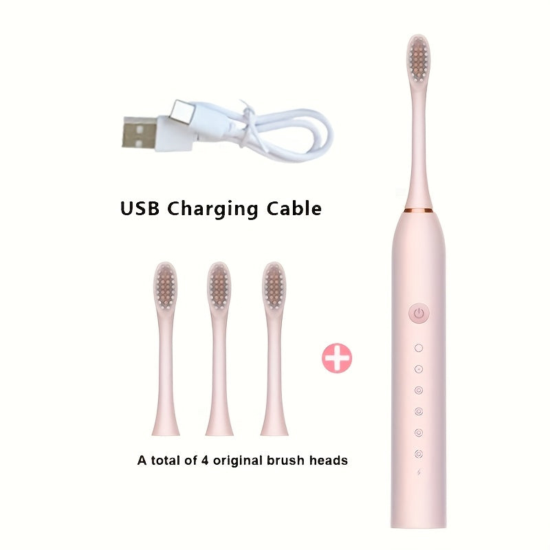 Electric Toothbrush for Adults, Rechargeable, 6 Cleaning Modes, White Black Pink