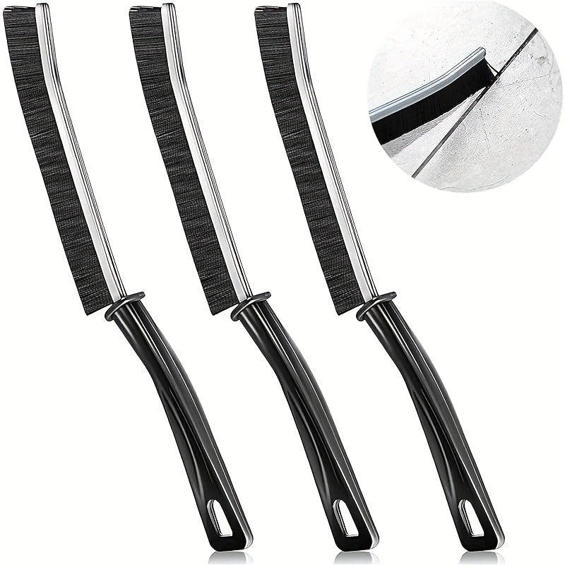 Set of 3 Hard Bristle Gap Cleaning Brushes with Ergonomic Handles for Bathroom and Household Cleaning
