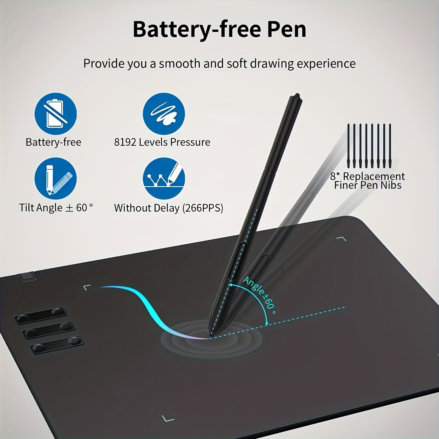 Graphics Drawing Tablet with Pen 16.99x10.69cm Active Area USB Compatible with Android Mac Windows No Battery