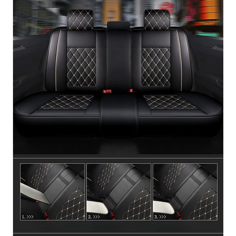 Universal Car Seat Cover Leather Cushion for All-Weather Black White Full Size
