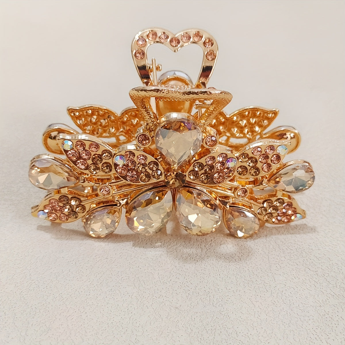 Large Rhinestone Flower Hair Claw Clip for Women, Secure Ponytail Holder