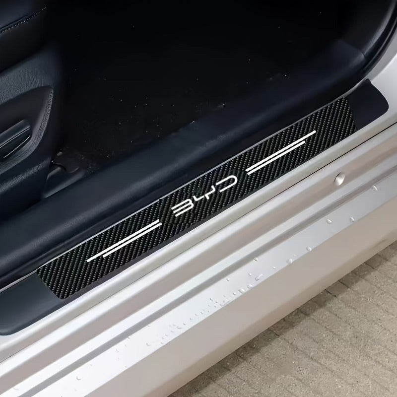 Car Carbon Fiber Door Threshold Stickers Pack of 5 Black and White Protective Trim