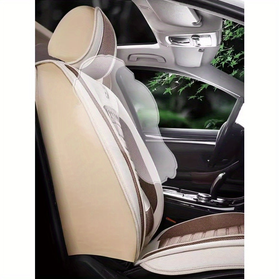 Black Summer Linen Car Seat Cover Full Set for 5 Seats Breathable