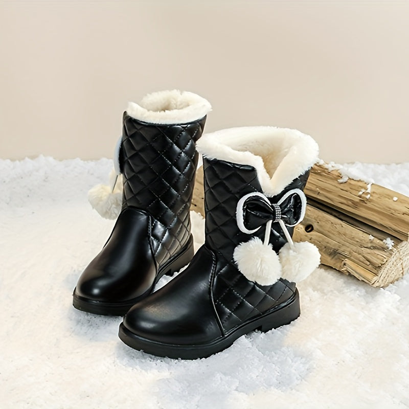 Girls Winter Snow Boots Thickened Warm Casual Easy-On Medium Tube