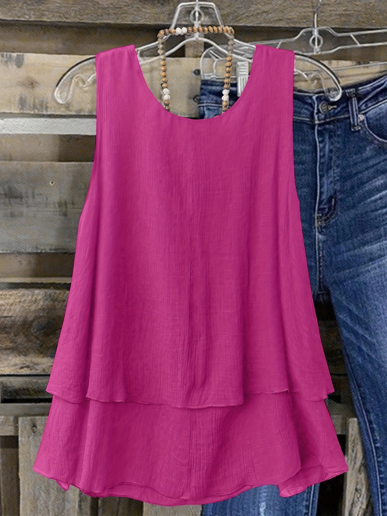 Элегантная топ без рукавов для женщин больших размеров, розовый, дышащий хлопок, повседневный и официальный стиль