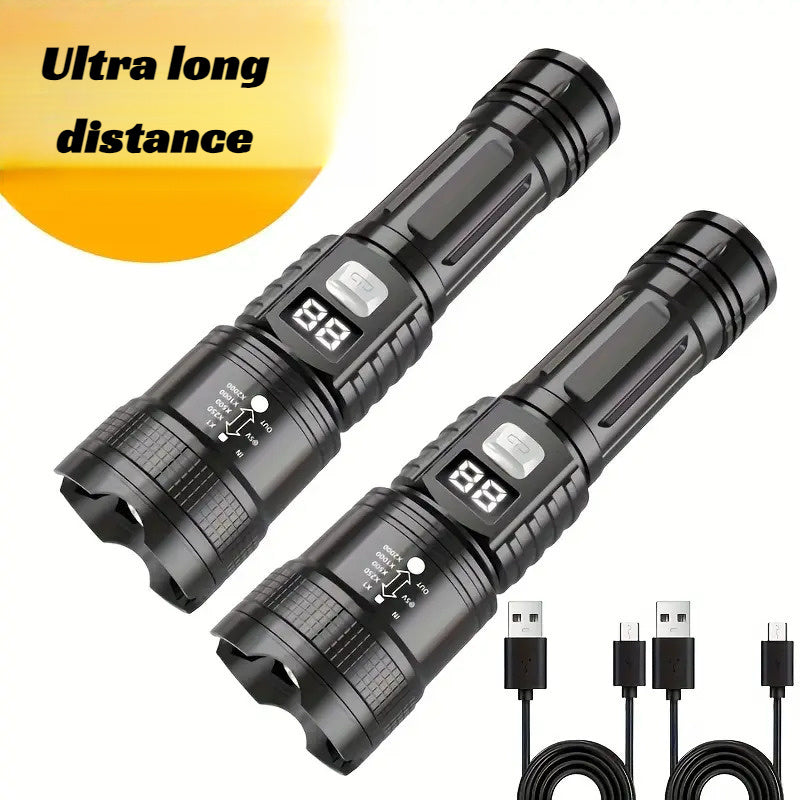 Rechargeable Tactical LED Flashlight with Digital Display, 3 Modes, Outdoor Use