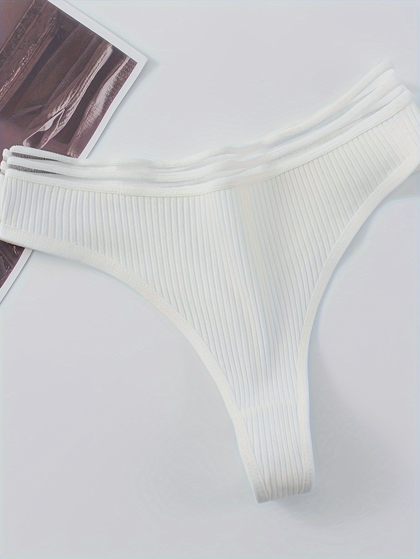 Women's Ribbed Cotton Thongs with 6 Stripes Low Rise Intimates