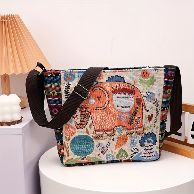 Multicolor Elephant Crossbody Bag for Women with Adjustable Strap and Zipper Closure