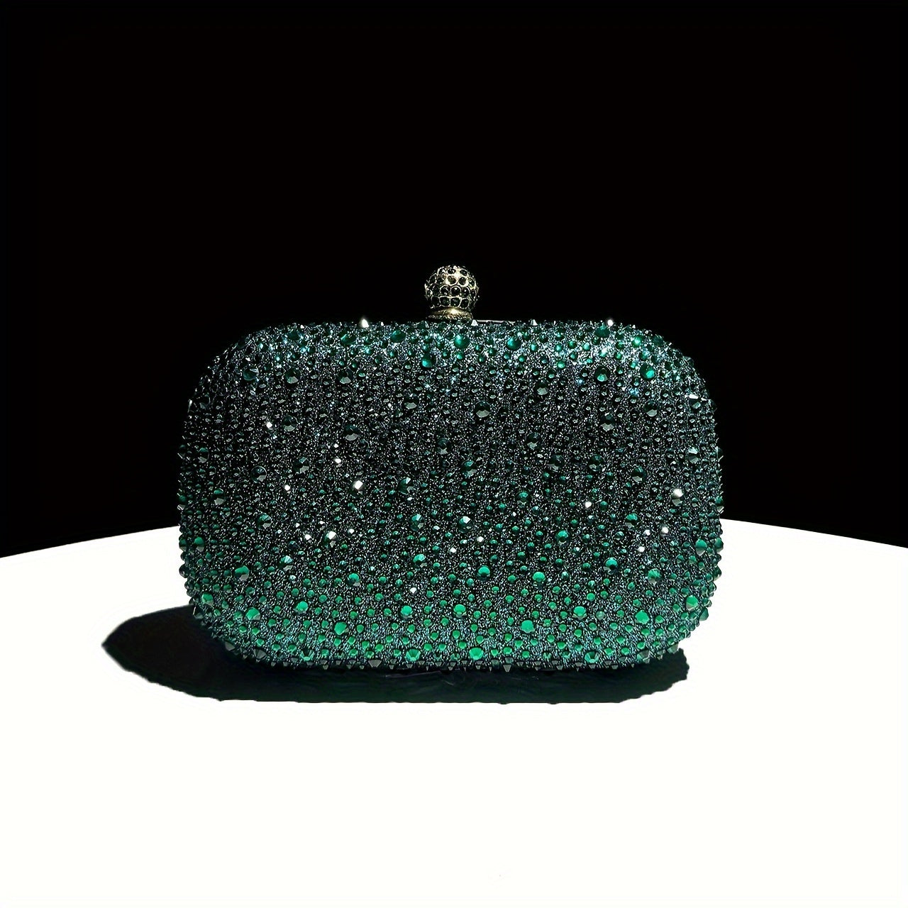 Emerald Green Handbag with Gold Chain Rhinestone Evening Bag for Formal Events