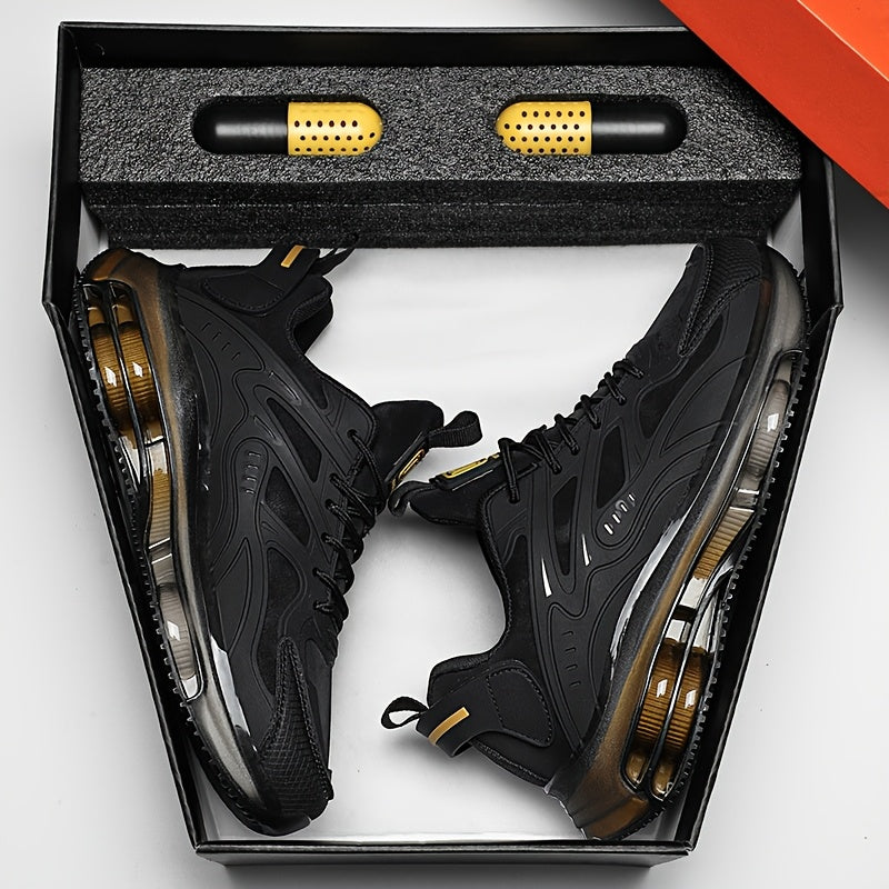 Men's Breathable Knit Athletic Sneakers with Air Cushion Non-Slip Sole for Outdoor and Casual Wear