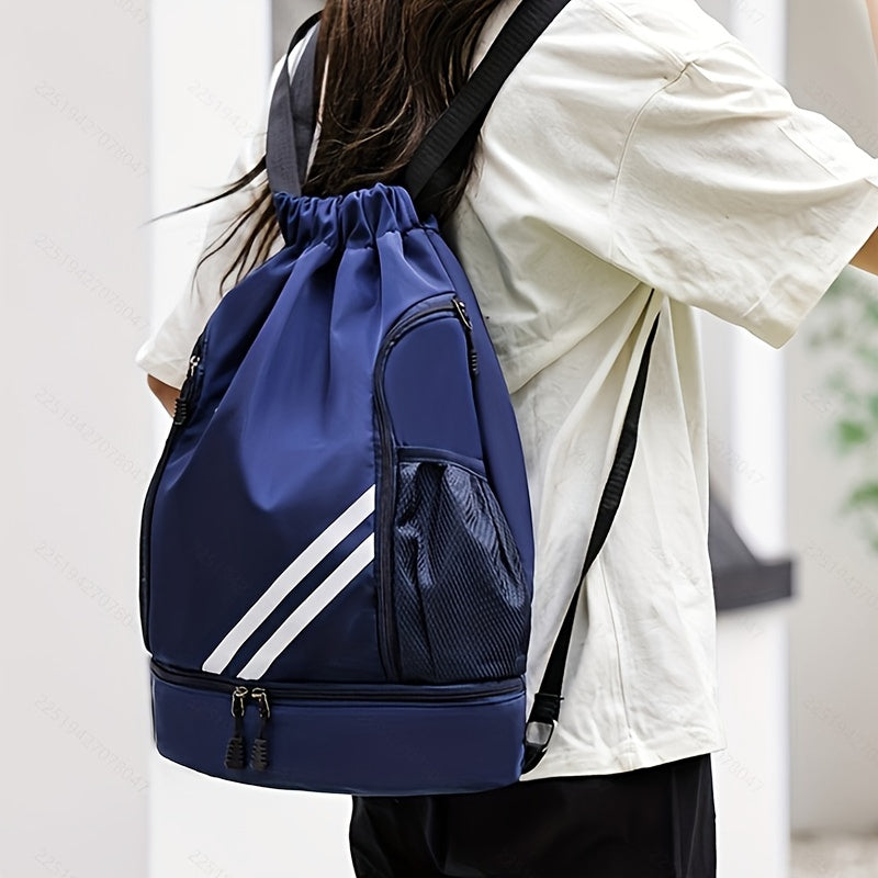 Waterproof Nylon Drawstring Gym Bag with Pockets for Sports and Travel in Multiple Colors