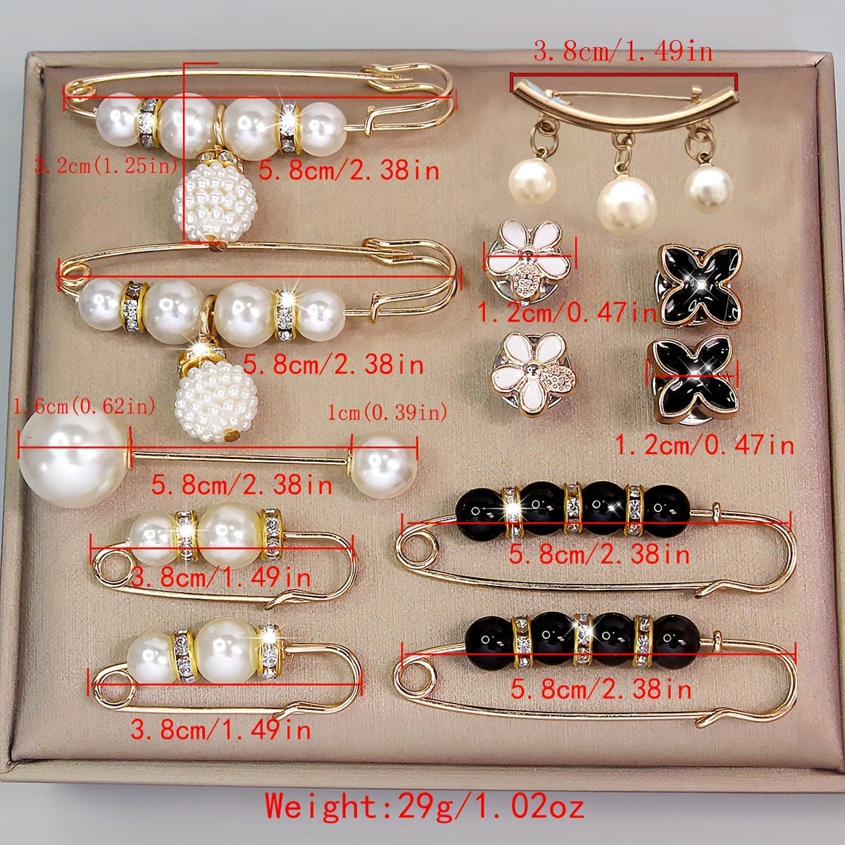 Set of 12 Faux Pearl Waist Pins Safety Pins for Sweaters Cardigans and Skirts