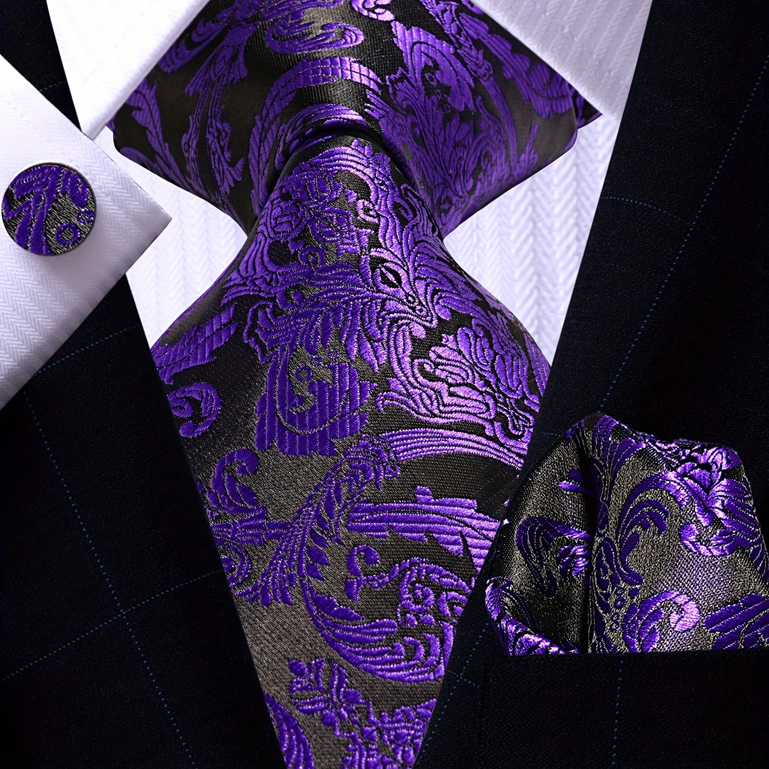 Men's Necktie Pocket Square Cufflinks Set for Wedding Business Party