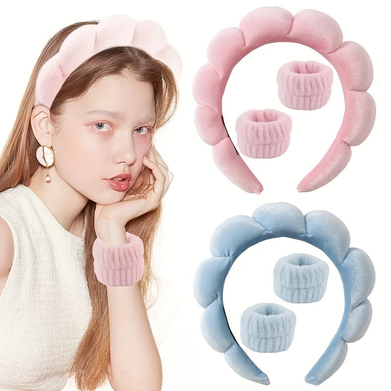 Women's Lycra Knit Headbands and Wristbands for Face Washing Makeup Skincare
