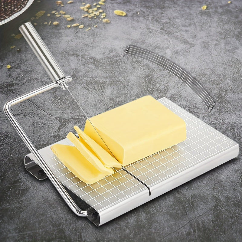 Cheese Slicer with Ergonomic Grip, Adjustable Thickness, Stainless Steel Wire, 5 Replacement Wires