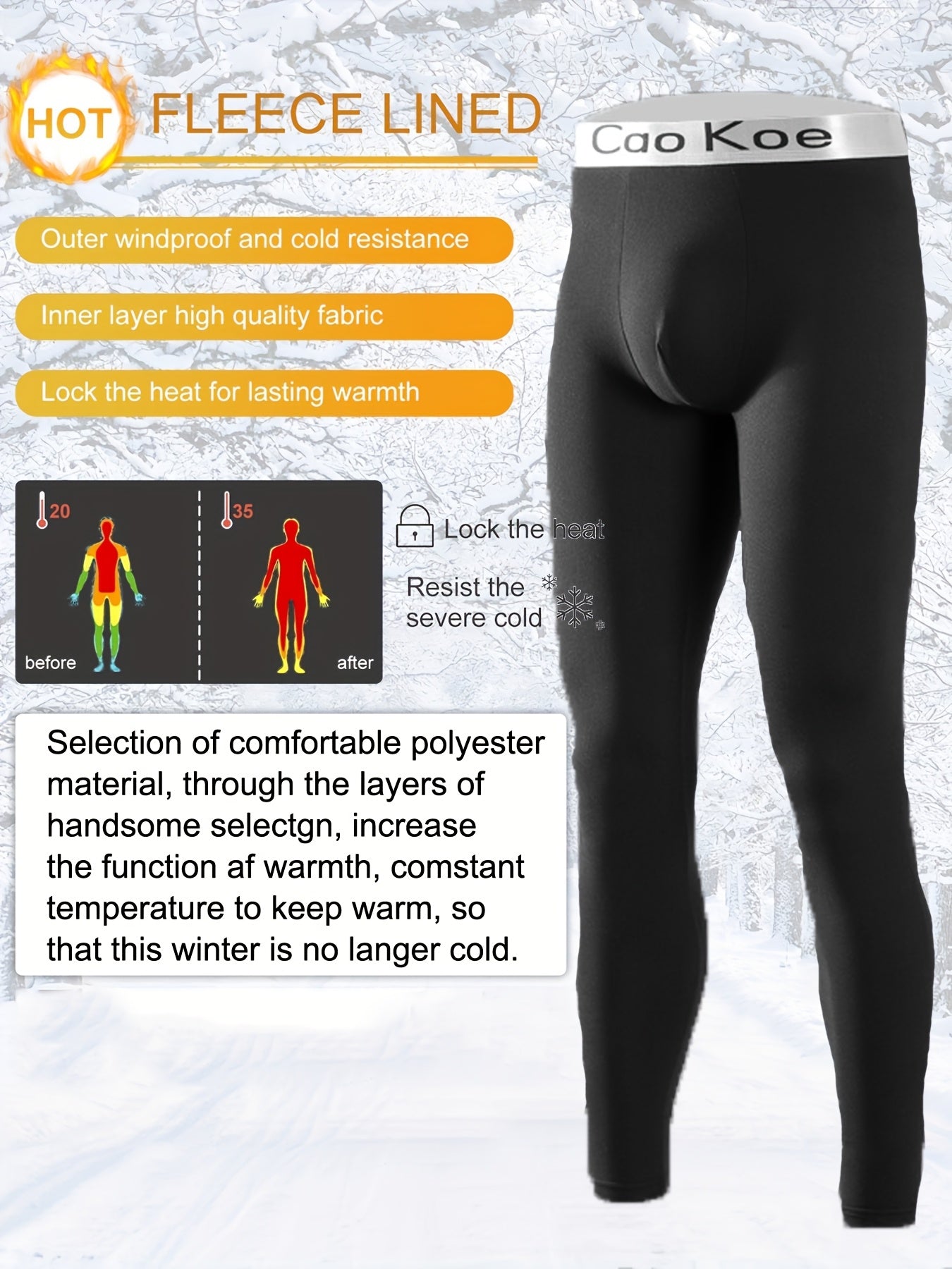 Men's Slim Fit Thermal Leggings Fleece Lined for Winter Activities