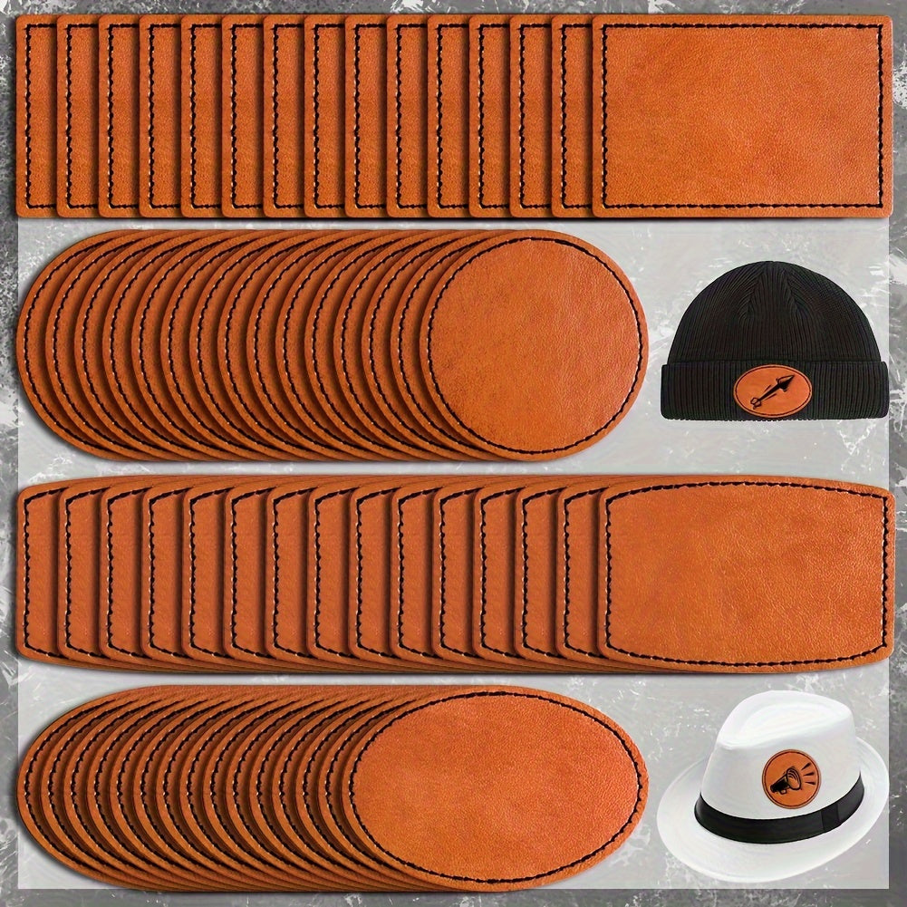 60 Pieces of Faux Leather Patches for Hats and Clothing with Adhesive Backing and Laser Engraving Blanks