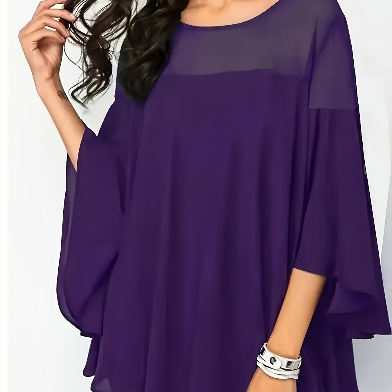Women's Chiffon Blouse With Asymmetrical Hem Solid Color Casual Top