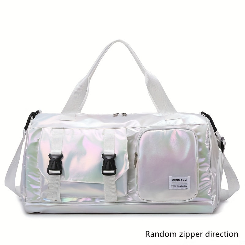 Sparkling Oxford Cloth Duffel Bag with Unique Zipper Design for Travel and Fitness