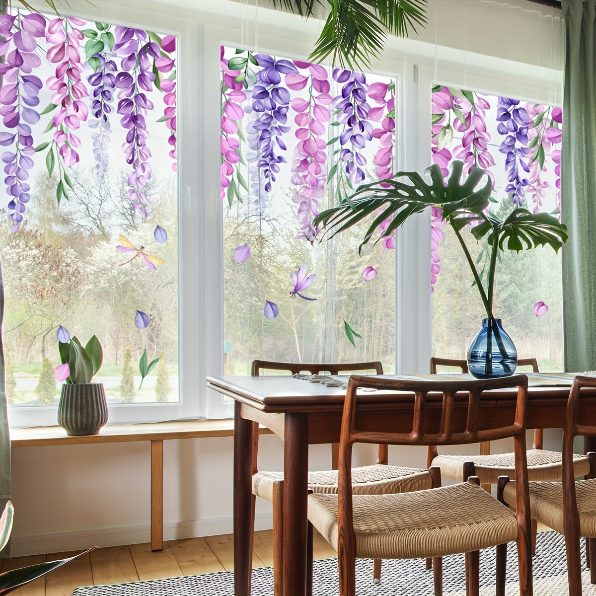 Wisteria Flower Vine Pattern Static Cling Window Film Privacy Glass Sticker 30x90cm