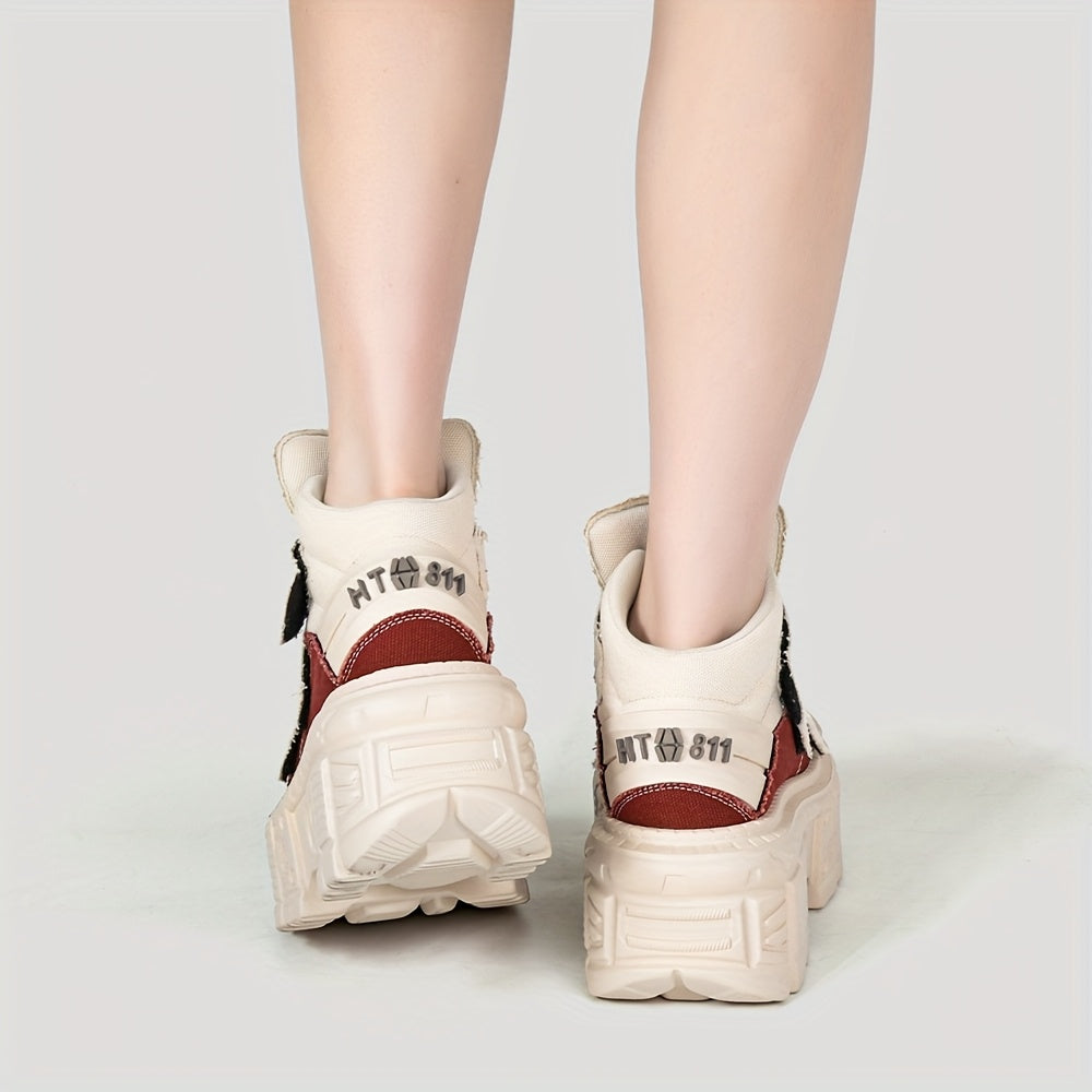 Women's Gothic Punk Style Sneakers Flat Boots EVA Sole Hook-and-Loop