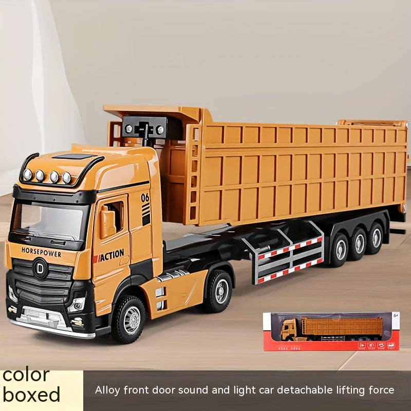 Large Yellow Alloy Construction Truck Toy for Boys Winter-Ready Heavy-Duty Dump Semi-Trailer