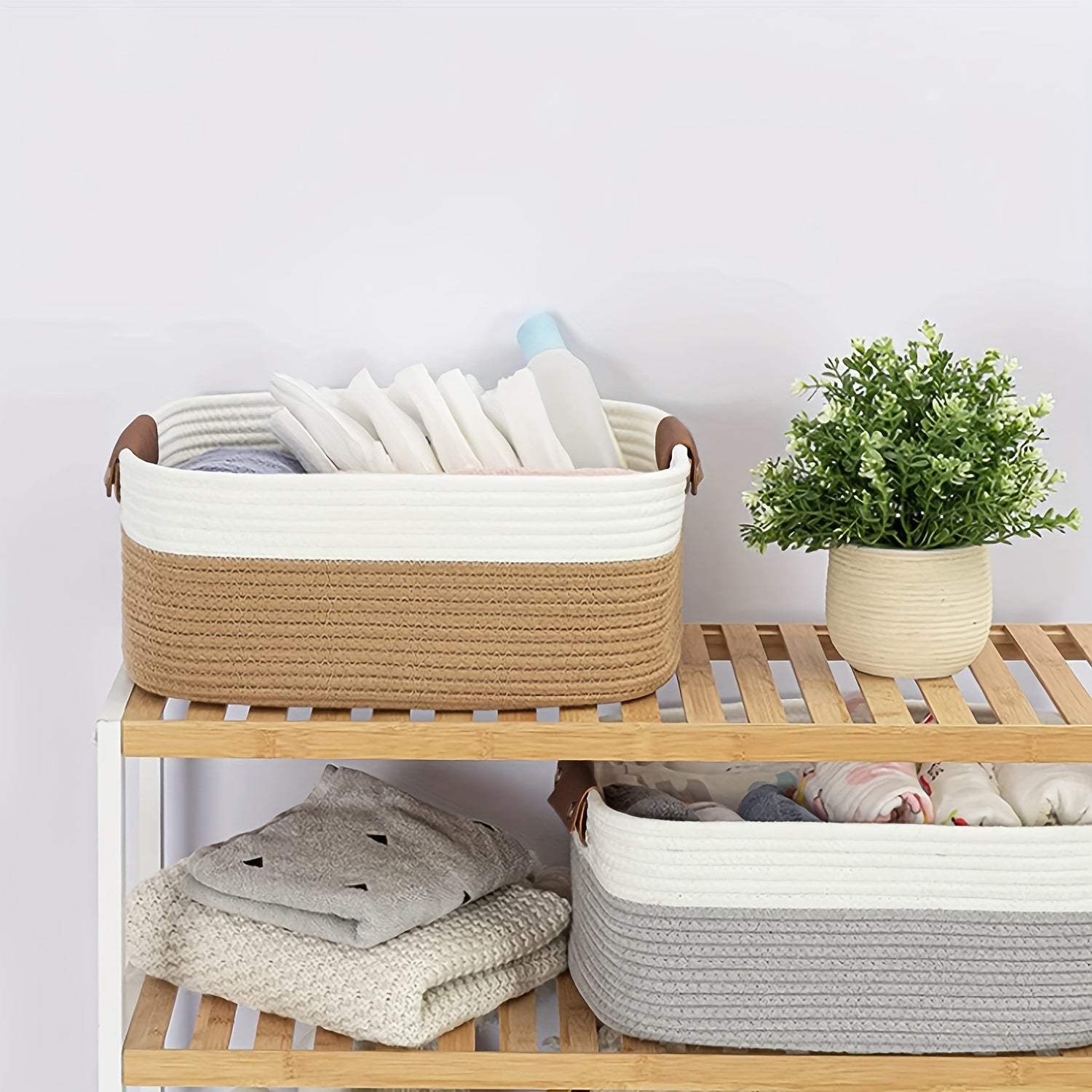 cesta de almacenamiento tejida para organizar juguetes, cosméticos, aperitivos, plegable, decorativa