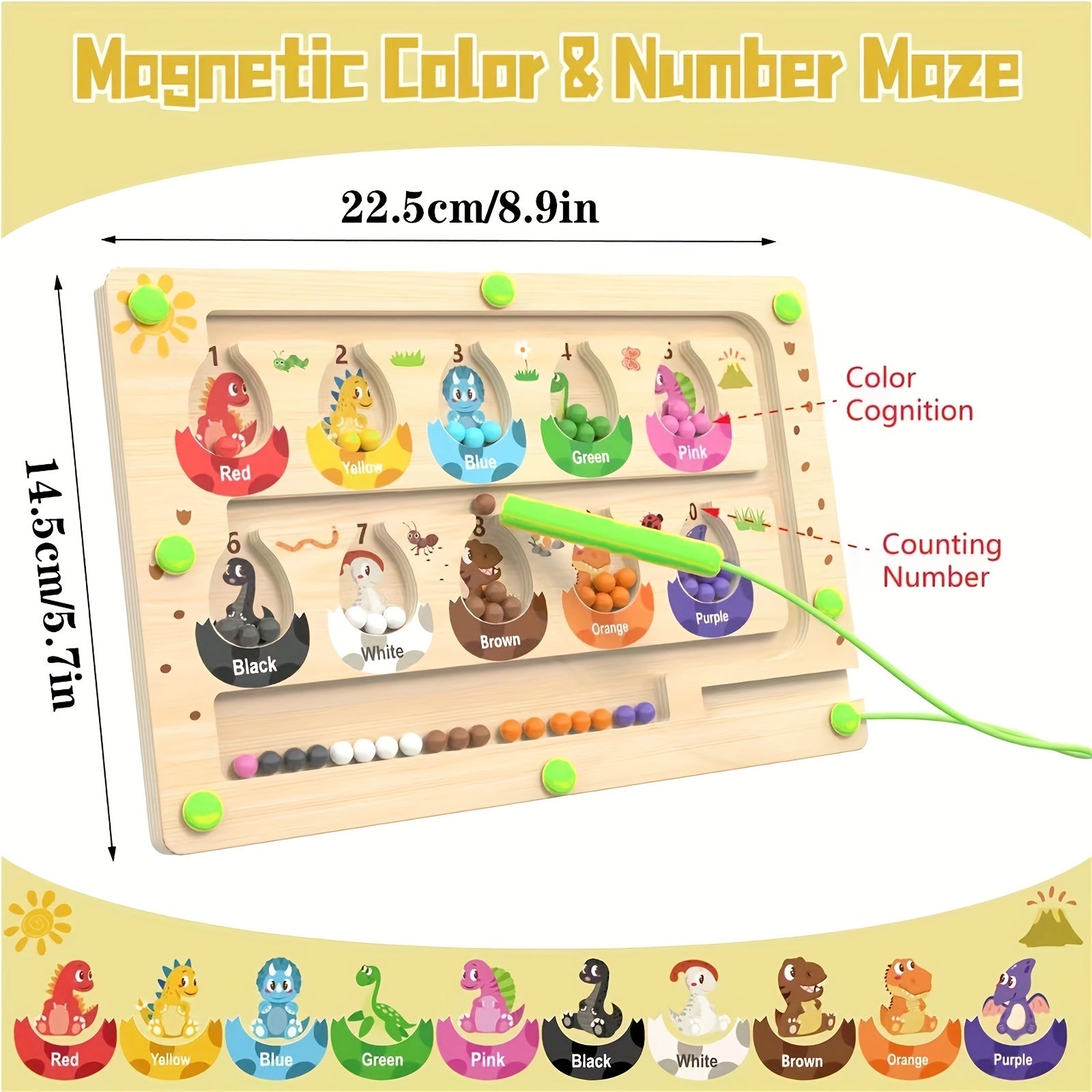 Small Wooden Dinosaur Magnetic Maze Puzzle Educational Toy for Kids Ages 3+