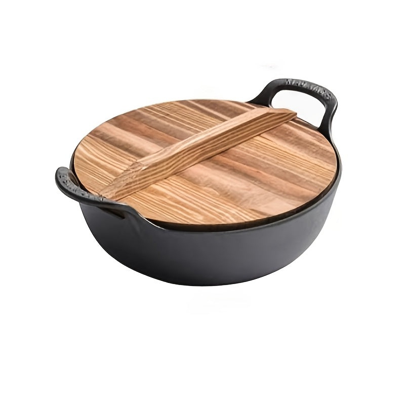 Cast Iron Skillet with Wooden Lid Oval 10 Inch for Searing Sautéing and Frying