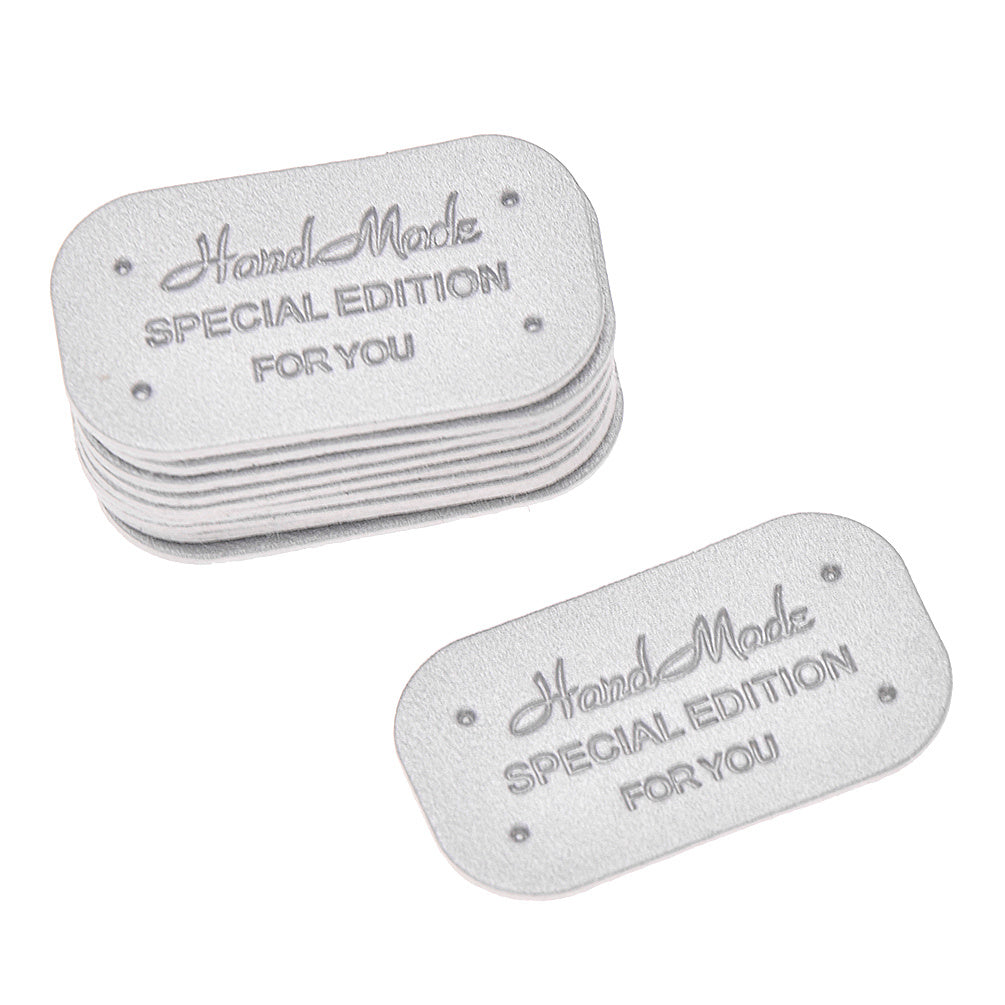 Set of 30 Faux Leather Labels with Round Corners in 5 Colors for Clothing and Accessories