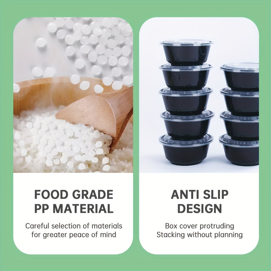 20oz Black Plastic Food Storage Containers with Lids, Leakproof, Microwave Safe, 30 Pack