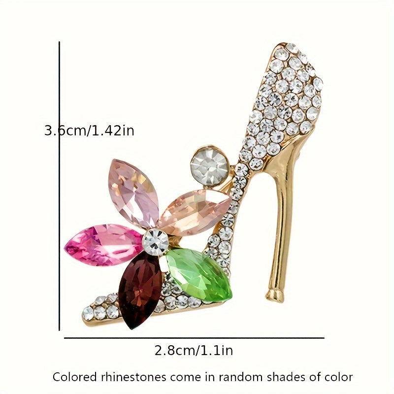 Rhinestone-Studded High Heel Brooch Pin with Sparkling Finish for Women
