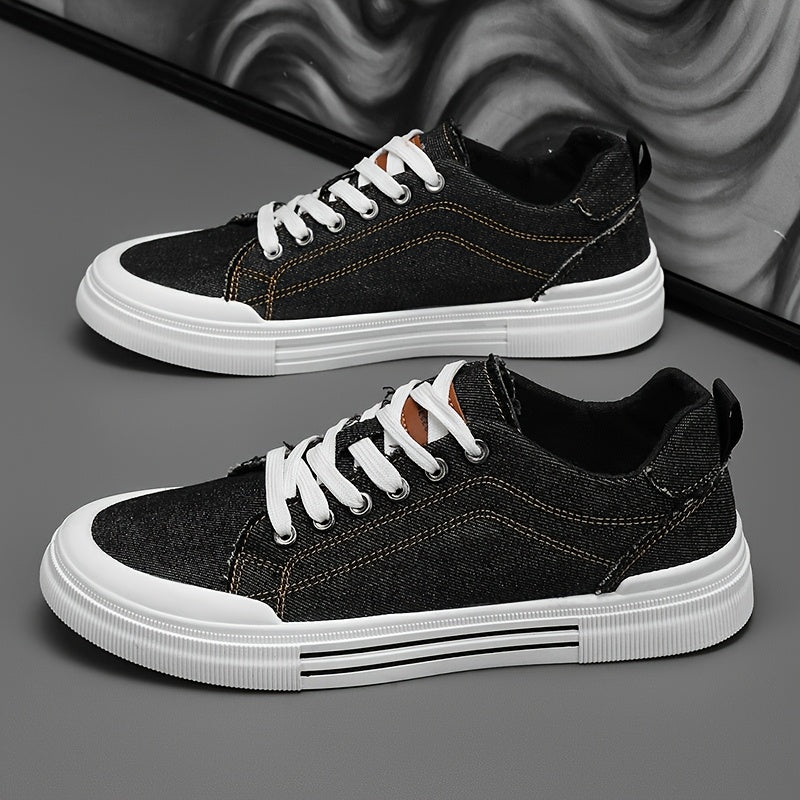 Мужские кроссовки из холста низкого топа, повседневные, всесезонные, на шнуровке, однотонные