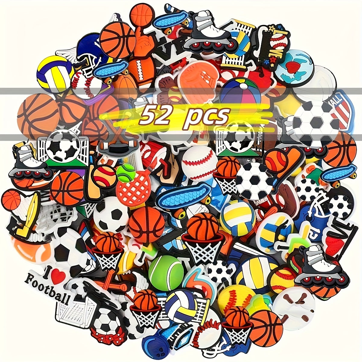 52Pcs Sports Theme DIY Decoration Elements for Shoes Bags Bracelets